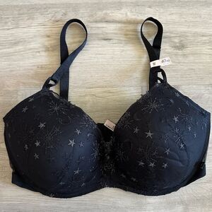Victoria’s Secret Padded No Wire Bra Plus Size 40DD 40E Black Celestial Lace